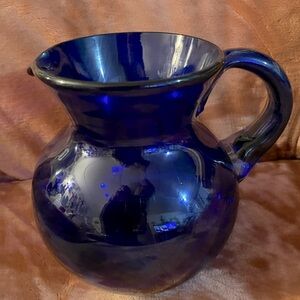 Beautiful Mexican hand blown cobalt blue pitcher,extra large,10 inches tall